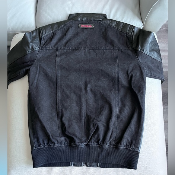 NWT - Desigual Men’s Zip Up Biker Jacket - Vegan Leather+Denim - Size L & XL - Picture 9 of 12